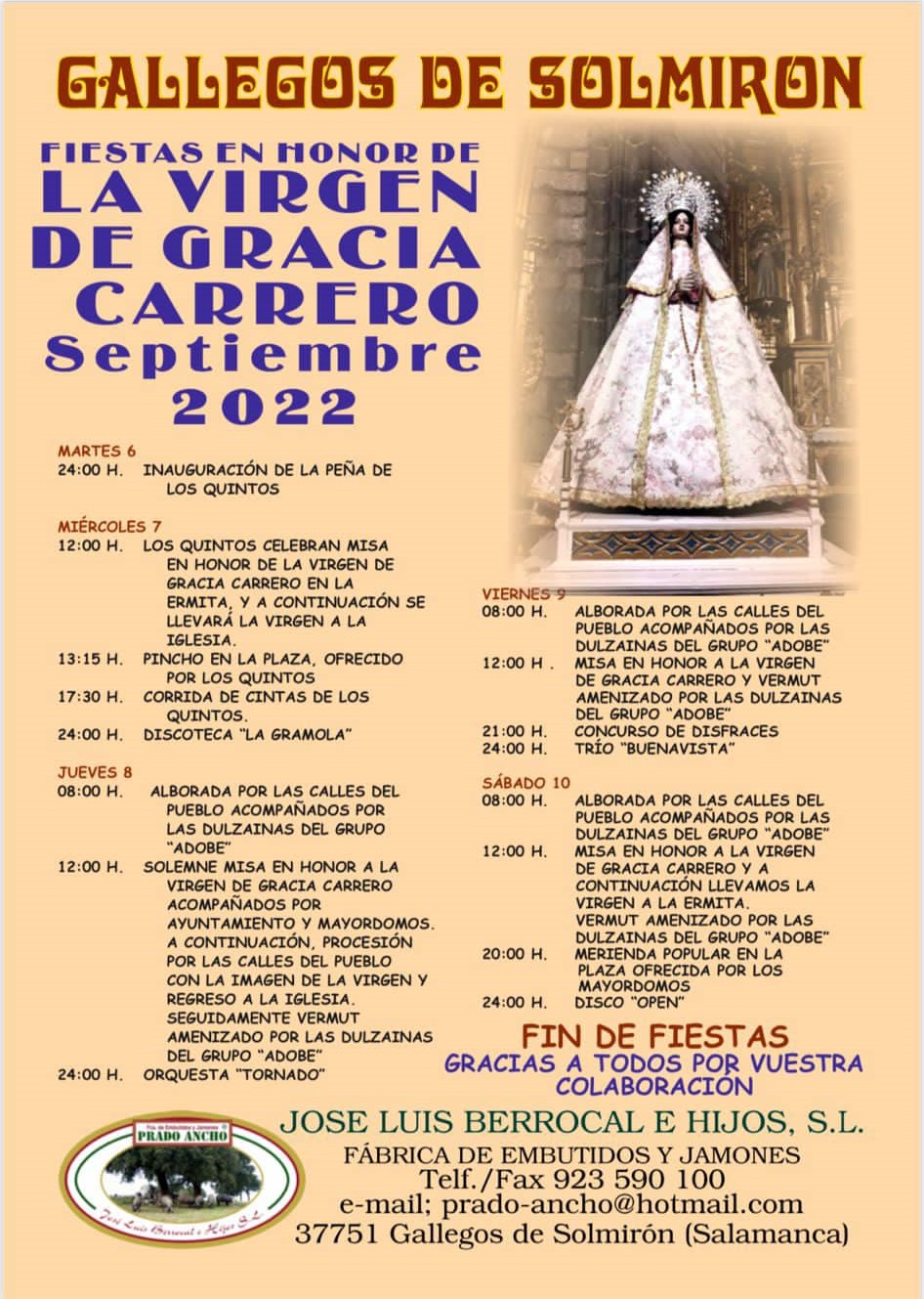 Fiestas en honor a Nuestra Señora de Gracia Carrero 2022 Gallegos de Solmirón